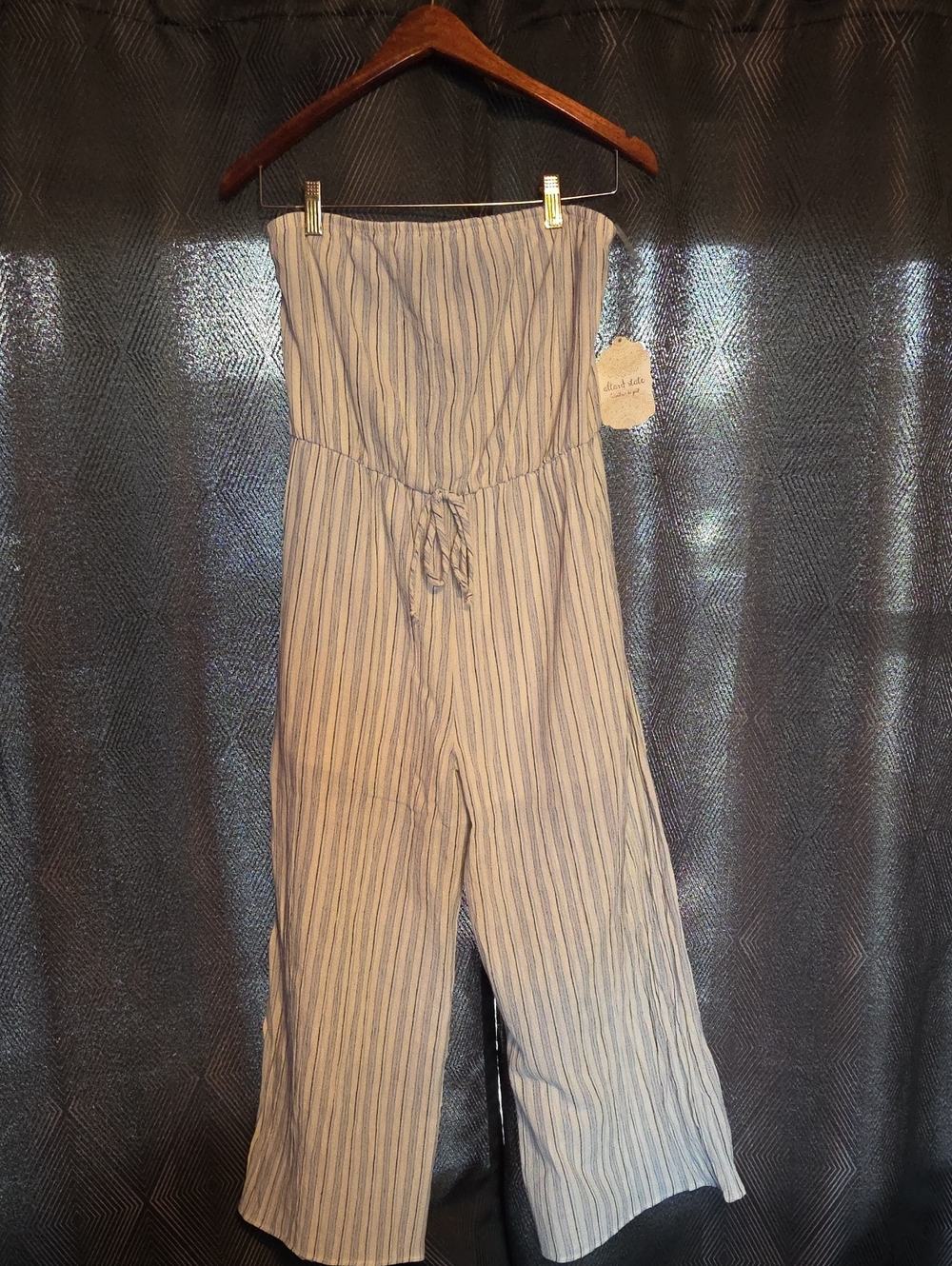 Altar'd State Blue & White Striped Strapless Jumpsuit